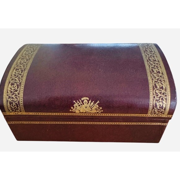 Vintage SWANK Designer Burgundy Faux Leather Jewelry Box Made in Sweden - Picture 1 of 12